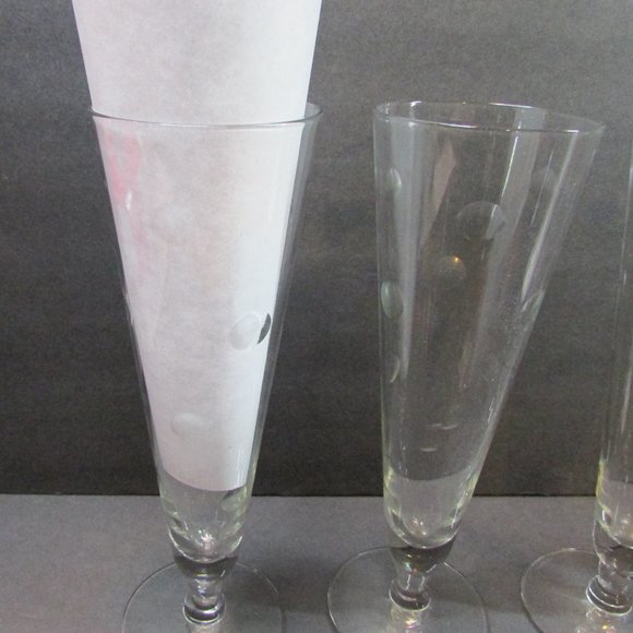 set of 4 polka dot clear glass champagne flutes barware glasses - Picture 8 of 8